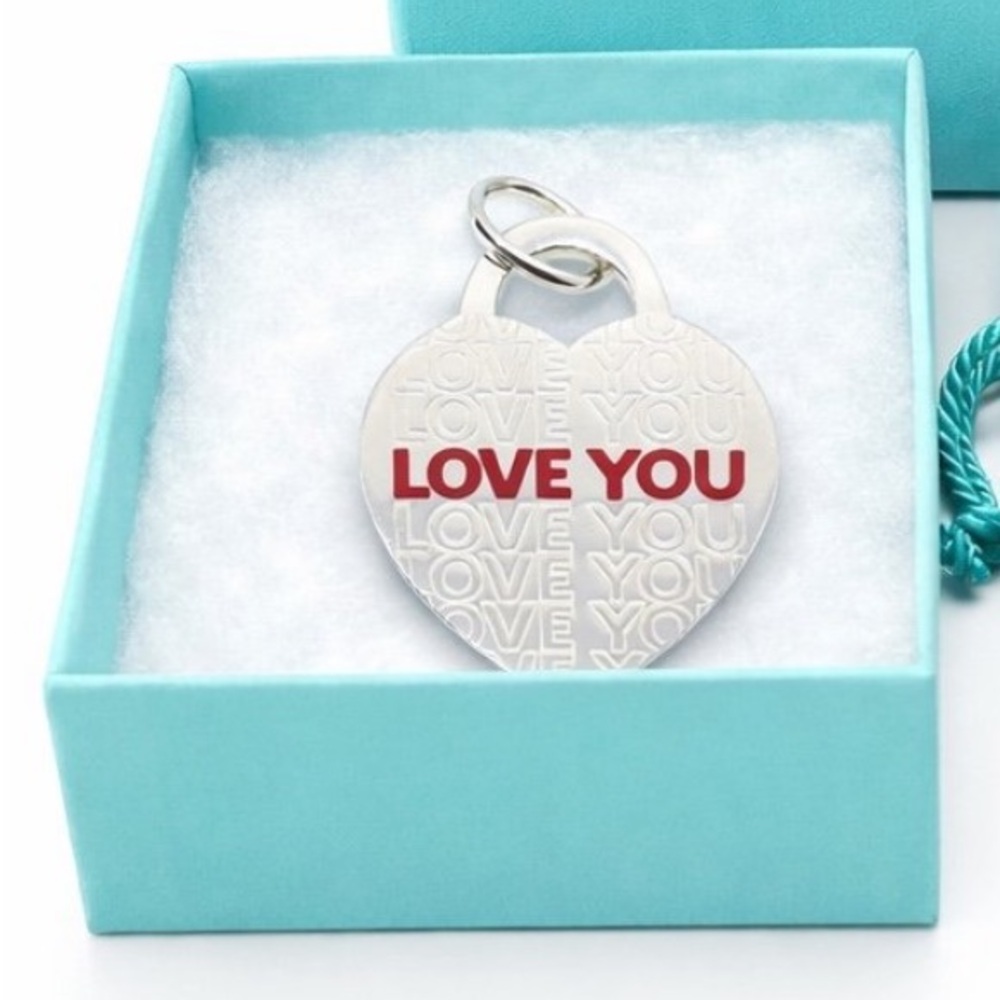 Tiffany & Co. 💯% Auth Silver Heart Tag ‘Love You’ in Red w/Tiffany Blue Box